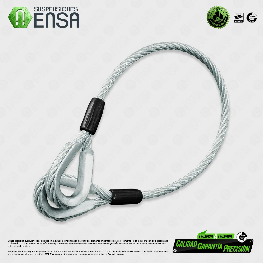 Estrobo 28" en Cable Galvanizado 3/8" Con Casquillo de Acero y Guarda Ref 3/8" Ojo con Guarda Cabo a 2"